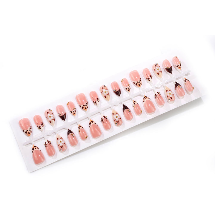 Artistic Floral Press-On Nail Art Set with Ladybug Design Kalsten