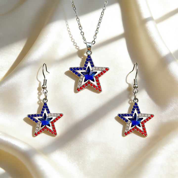 Women's patriotic jewelry set flip-flop pendant necklace and earrings with enamel and crystal embellishment Kalsten