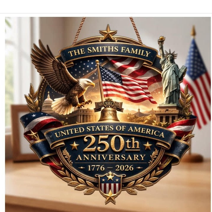 Unisex nan patriotic anniversary commemorative circular resin wall plaque with high-relief eagle Liberty Bell and Statue of Liberty personalization Kalsten