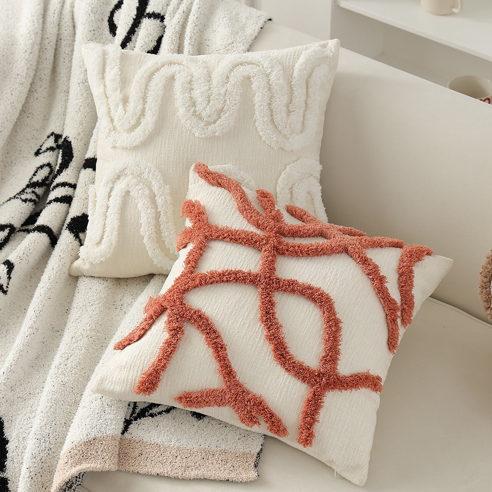 Geometric tufted sofa cushion with textured loop appliqué and removable cover Kalsten