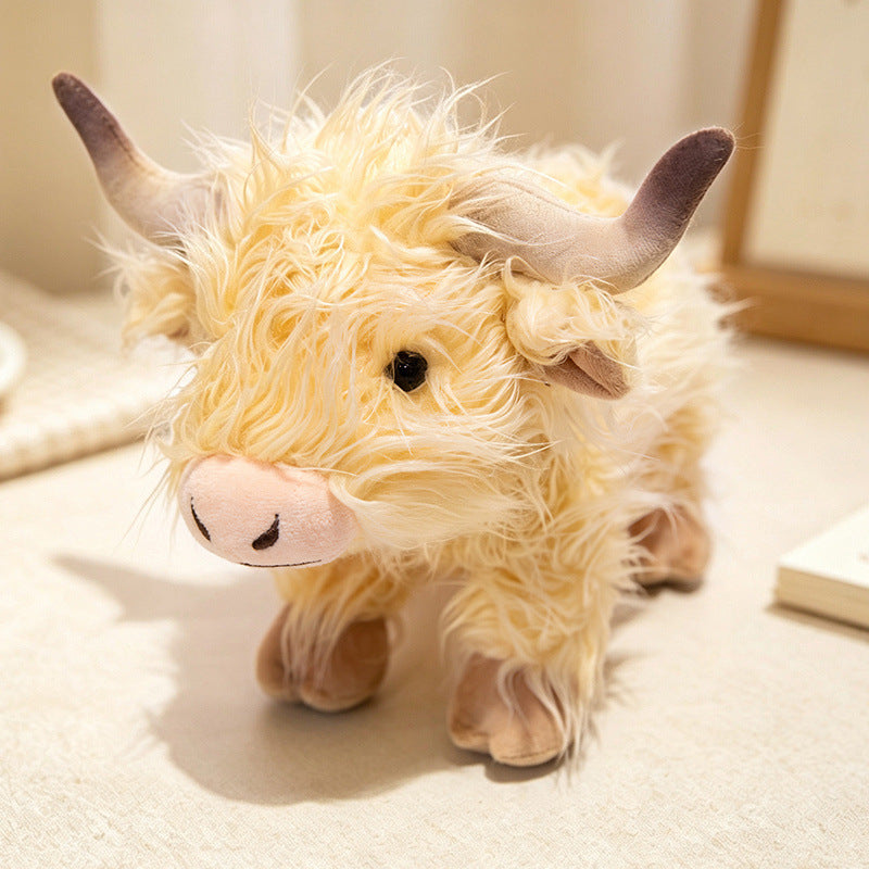 Plush Highland Calf Collectible Soft Toy with Curly Faux-Fur and Poseable Horns Kalsten