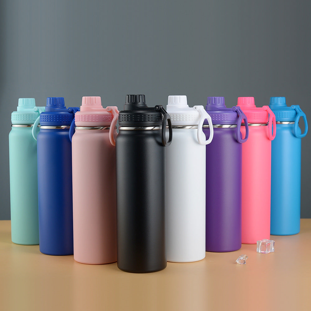 Double-Wall Vacuum Insulated Stainless Steel Wide-Mouth Water Bottle With Leakproof Screw Cap And Ergonomic Carry Handle