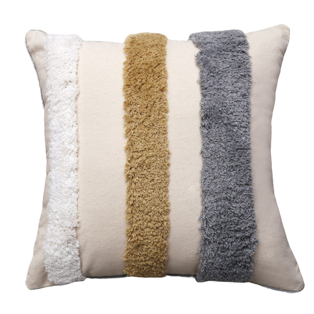Tufted Polka Dot Textured Cotton Throw Pillow Cover with Pom-Pom Accents and Hidden Zipper
