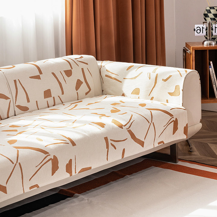 Stretch soft cover with abstract all-over print, elastic hem, and easy-care cotton blend