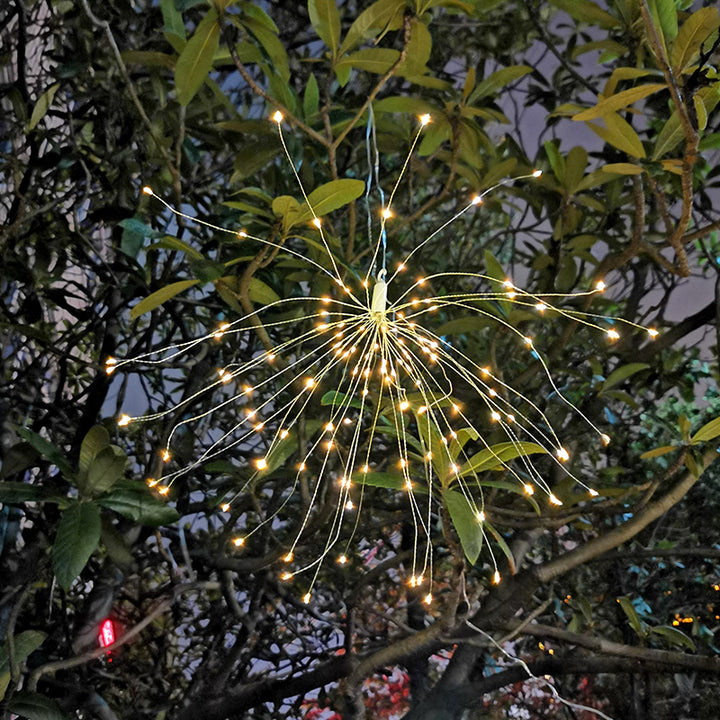 Solar-Powered Starburst Hanging LED Garden Lights With Waterproof Firework-Shaped Clusters And Automatic Dusk-To-Dawn Sensor Kalsten