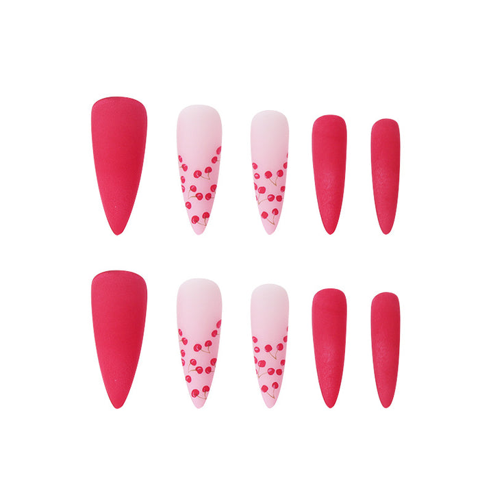 Artistic Stiletto Nail Art Set with Cherry and Matte Designs Kalsten