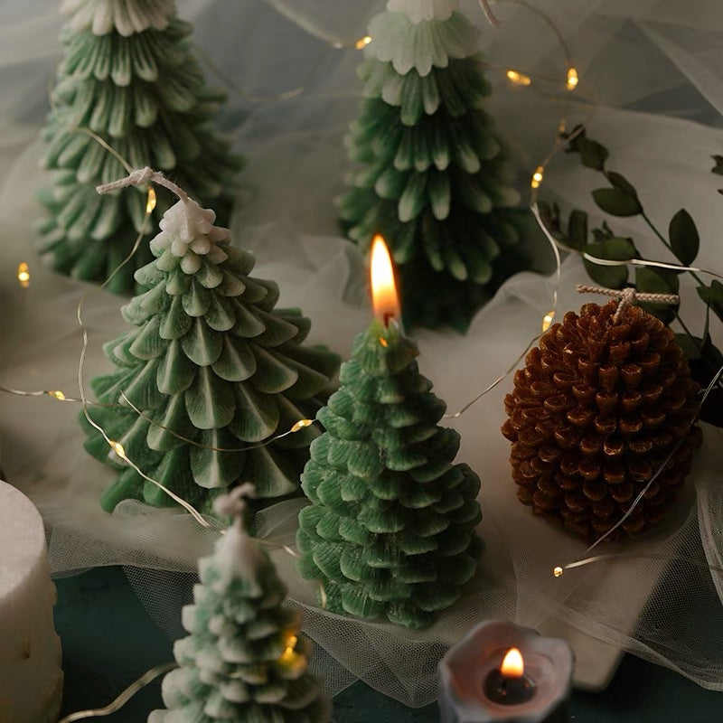 Layered Sculptural Christmas Tree Ornament Candle with Hanging Bell