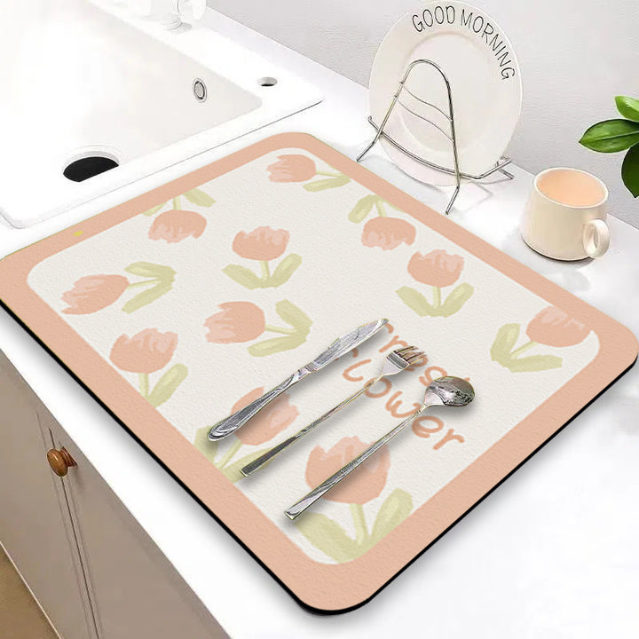 Floral-Themed Kitchen Counter Mat
