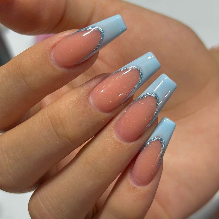 Elegant Two-Tone Press-On Nails with Glitter Accents Kalsten