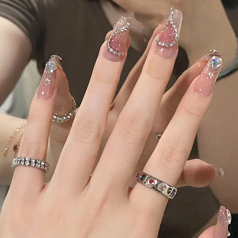 Decorative Press-On Nail Set with Elegant Gemstone Accents Kalsten