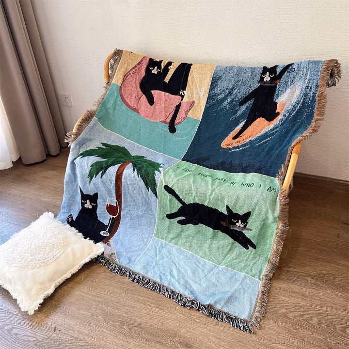 Artistic Cat-Themed Throw Blanket
