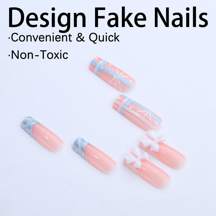 Artificial nail set with winter snowflake and bow motifs Kalsten