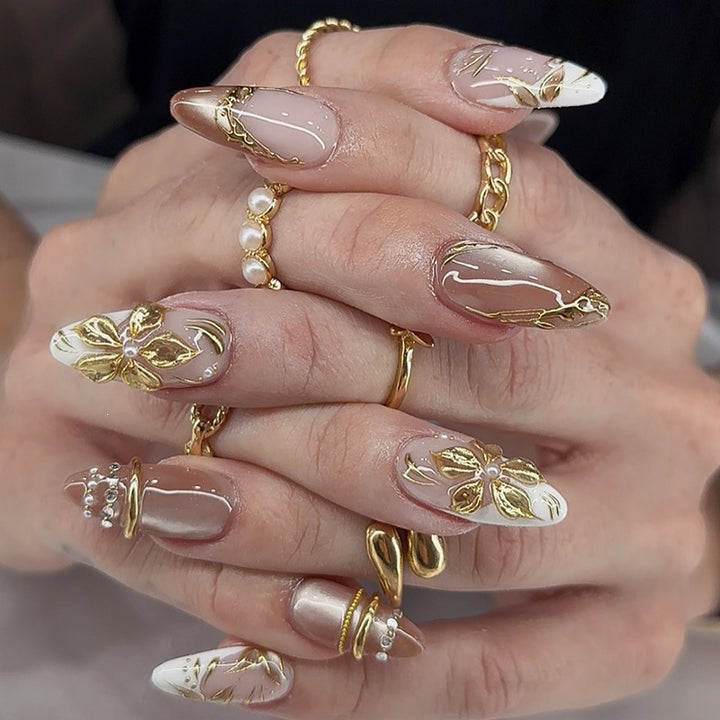 Acrylic nail set with elegant flower design Kalsten