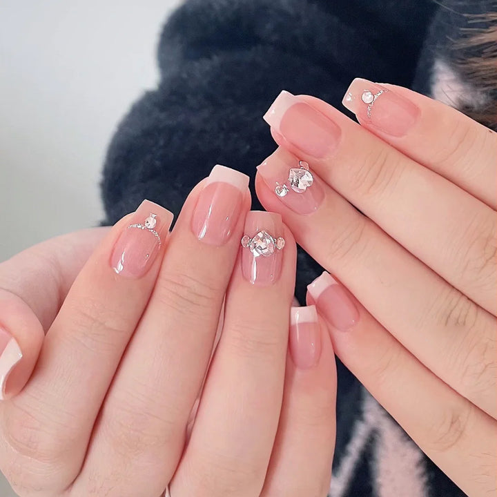 Elegant Gel Press-On Nails with Rhinestone and Glitter Accents Kalsten
