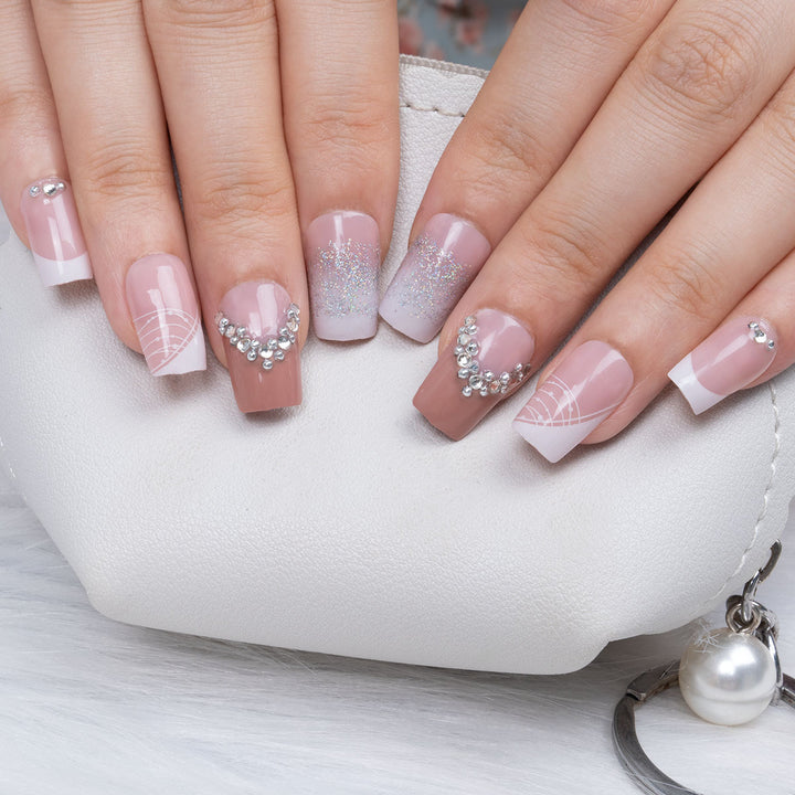 Decorative Press-On Nail Art Set with Rhinestone Accents Kalsten