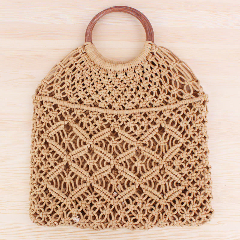 Macrame Tote Bag with Wooden Handle Kalsten