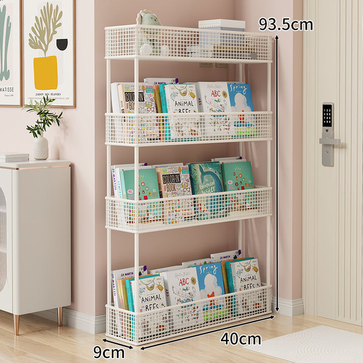 Freestanding Four‑Tier Metal Mesh Book and Display Shelf Rack
