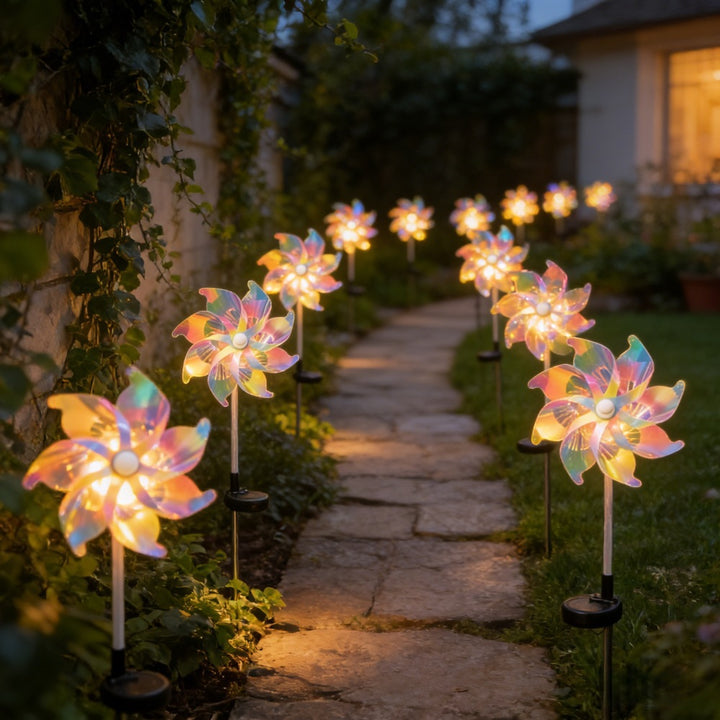 LED Solar-Powered Spinning Pinwheel Pathway Stake Lights Kalsten