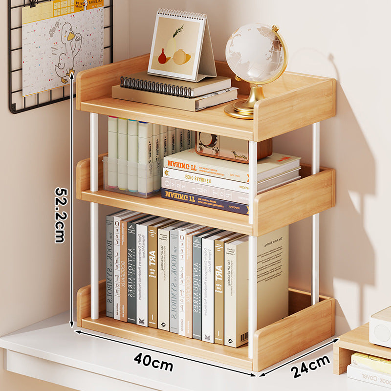 Minimalist Solid Wood Two-Tier Desktop Bookshelf with Metal Support Rods