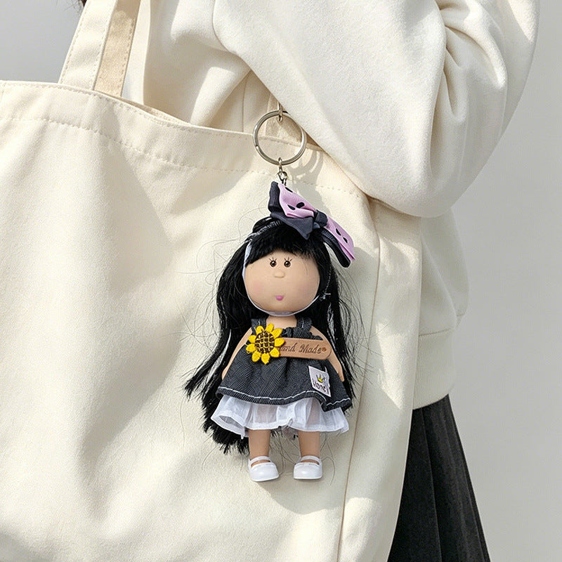 Hooded Doll Bag Charm Keychain with Denim Outfit & Loop Strap Kalsten