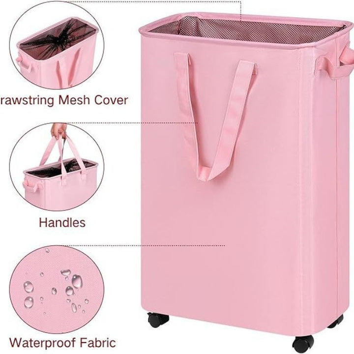 Foldable laundry basket with wheels and practical lid Kalsten