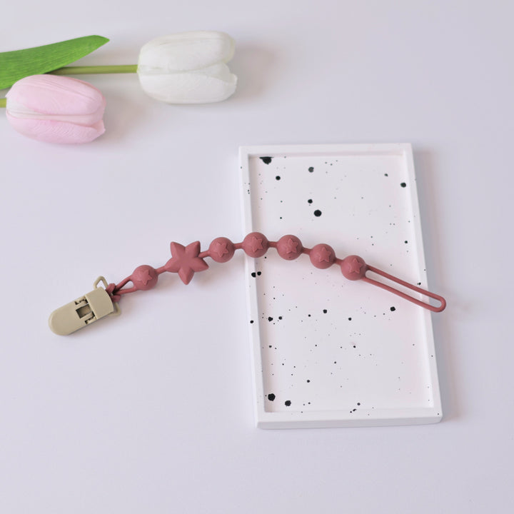 Silicone Sensory Bead Pacifier Leash with Safety Snap Clamp