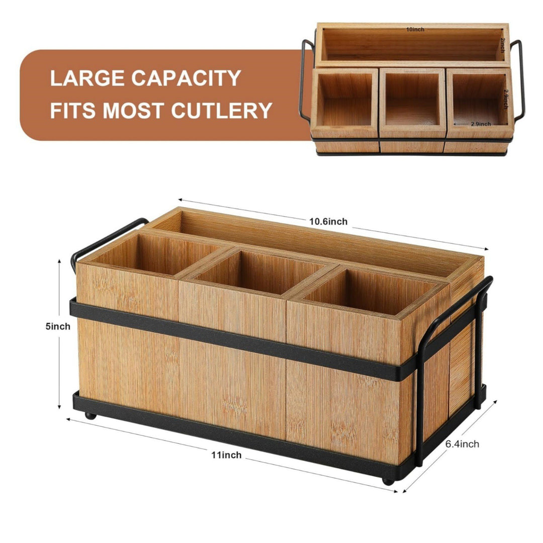 Bamboo Cutlery Organizer with Practical Compartments Kalsten