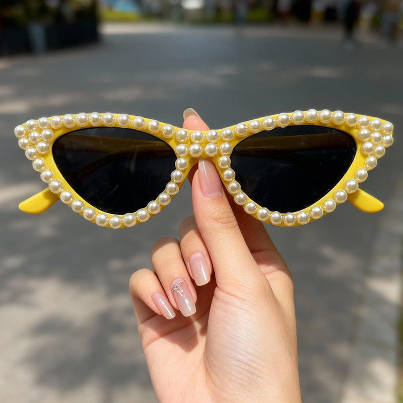 Pearl-Embellished Cat Eye Sunglasses Kalsten