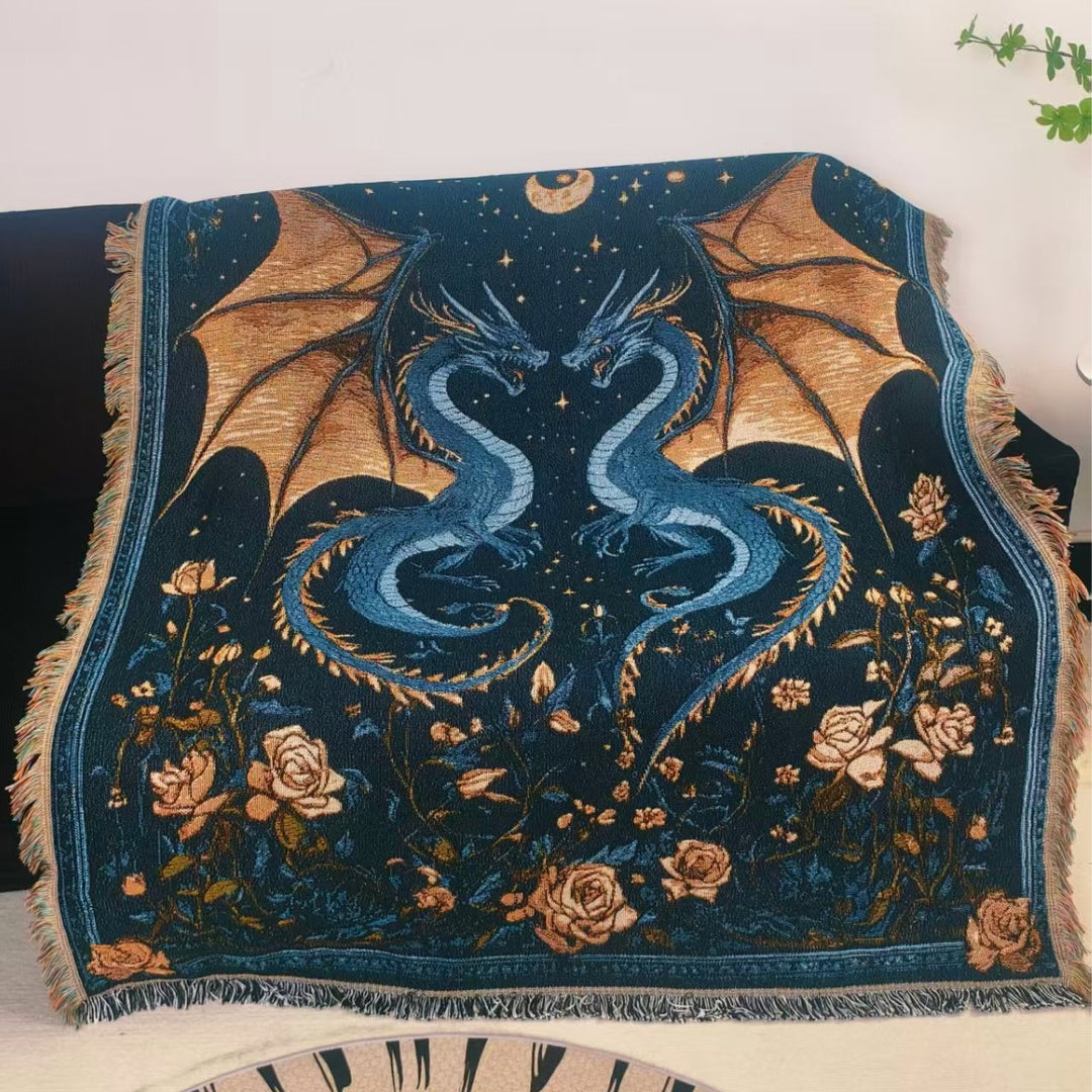 Dragon-Themed Woven Tapestry Blanket
