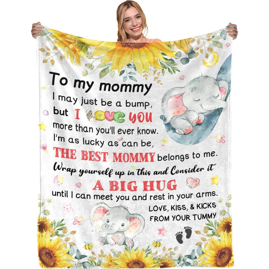 Maternity Keepsake Fleece Blanket With Sunflower And Elephant 'To My Mommy' Printed Message