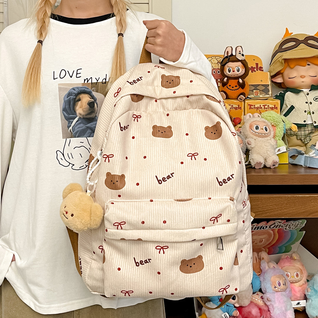 Backpack with Playful Bear Design and Practical Compartments Kalsten