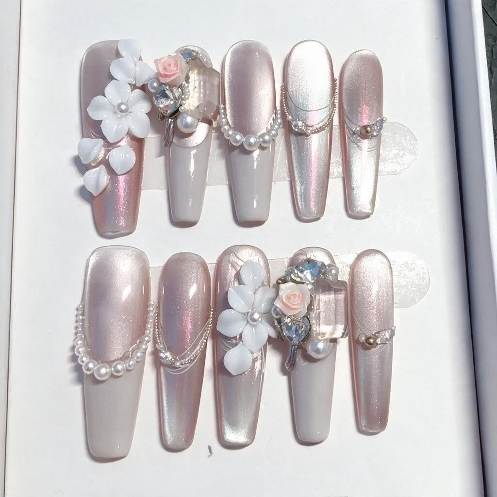 Floral Themed Rhinestone Nail Art Tips