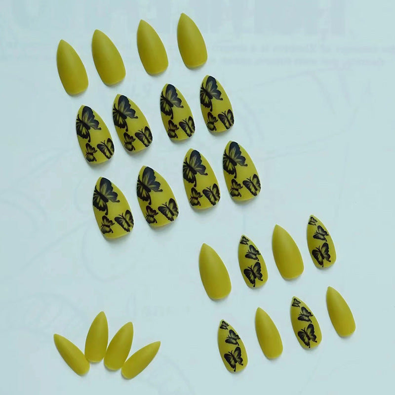 Artistic Stiletto Press-On Nail Art Set with Butterfly Design