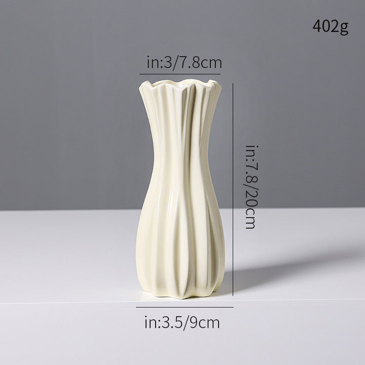 Elegant Fluted White Ceramic Vase Kalsten