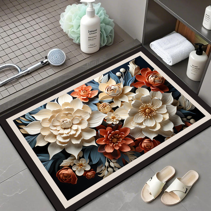 Floral Patterned Memory Foam Bath Mat Kalsten
