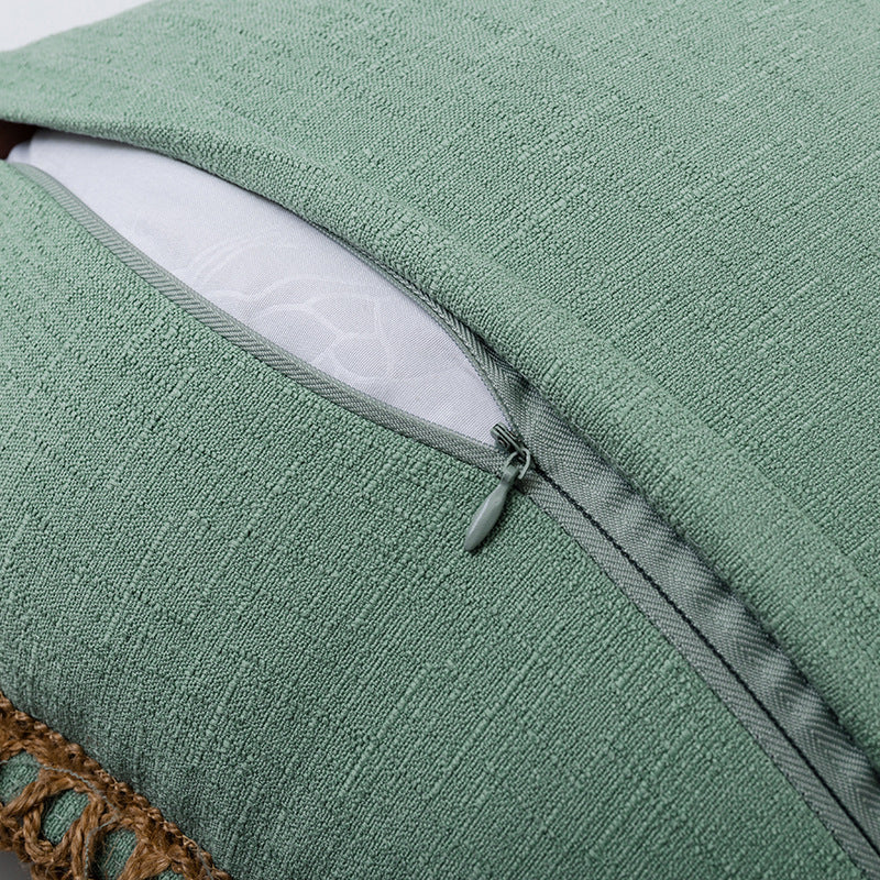 Decorative Linen Throw Pillow Pair with Braided Fringe Trim
