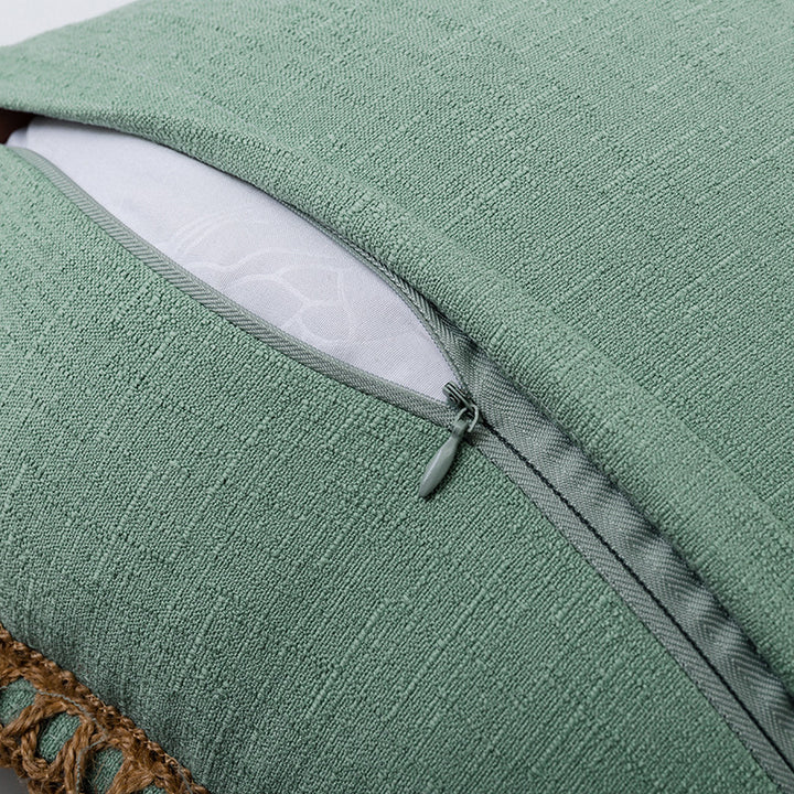 Decorative Linen Throw Pillow Pair with Braided Fringe Trim
