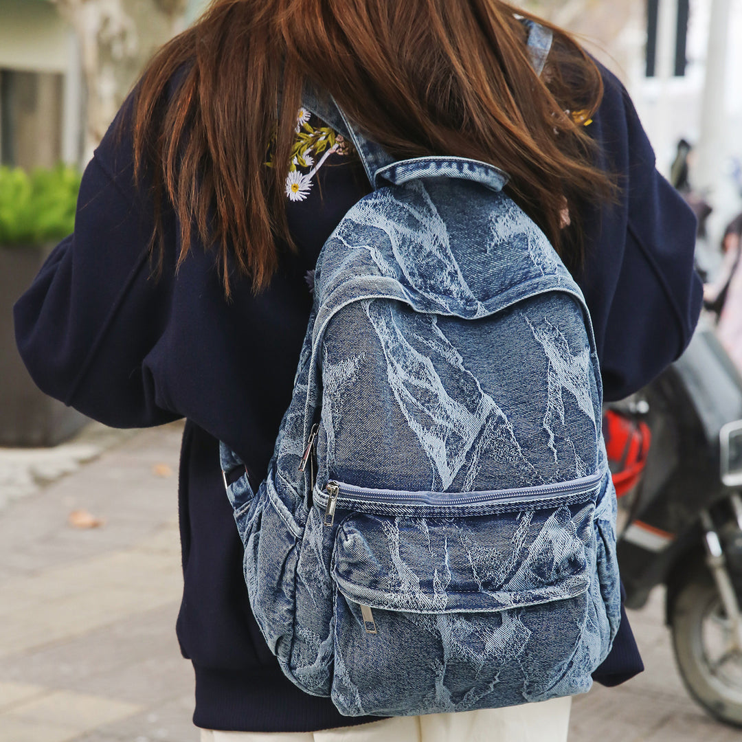 Stylish Textured Denim Backpack Kalsten