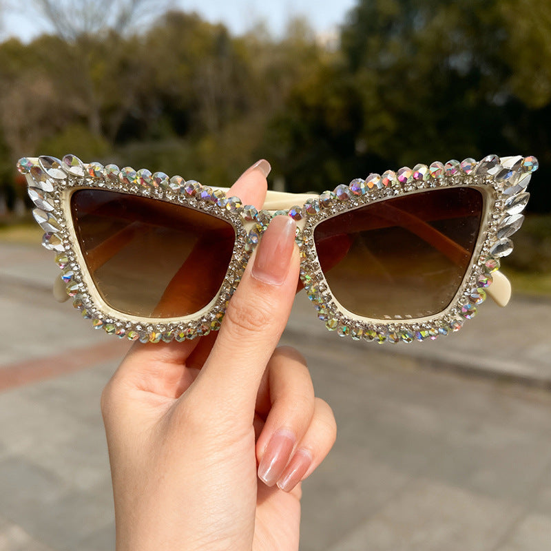 Rhinestone-Accented Cat-Eye Sunglasses Kalsten