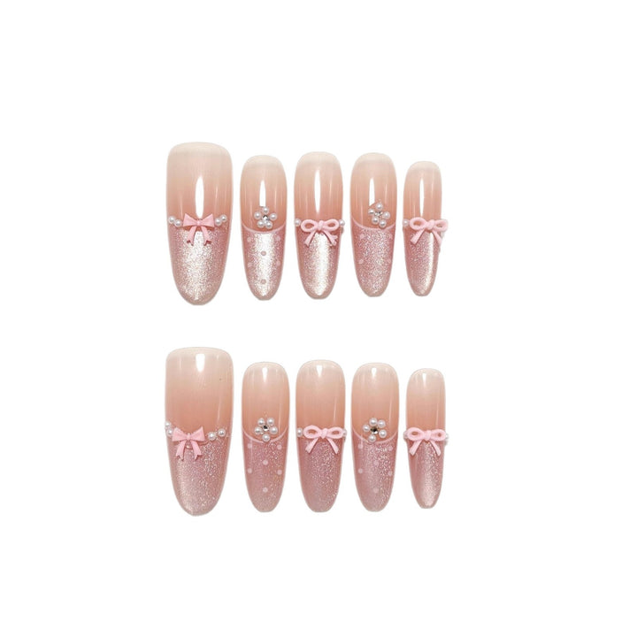 Elegant Artificial Nails with Delicate Gradients and Ribbons Kalsten