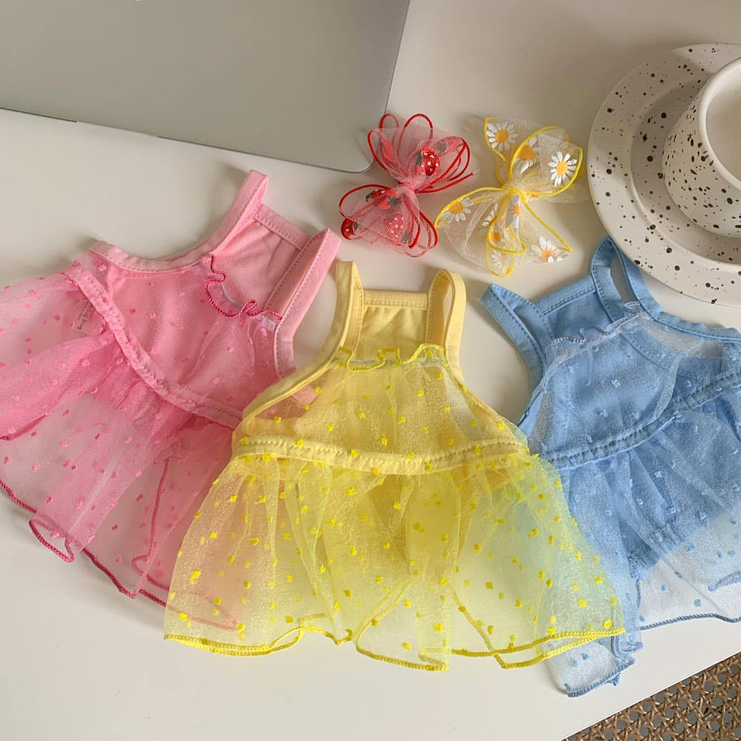 Sheer Organza Polka Dot Pet Dress with Ruffled Hem and Harness Slot