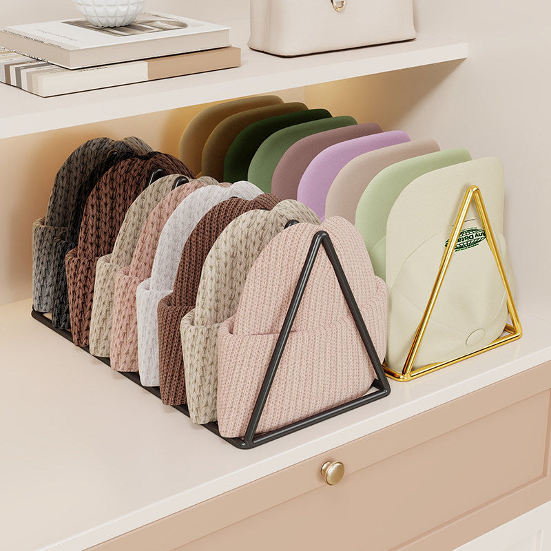 Triangular Metal Multi-Slot Knit Hat and Beanie Organizer Rack