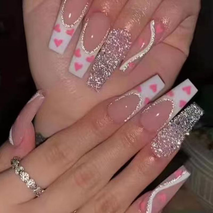 Artistic Glitter and Heart Design Press-On Nail Extensions Kalsten