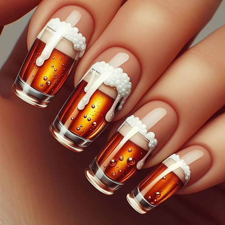 Playful Beer-Themed Acrylic Nail Art Kalsten
