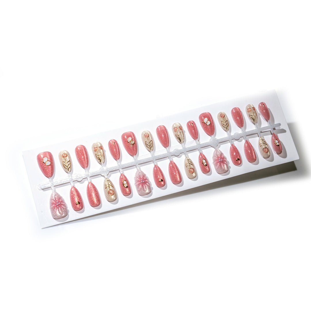 Elegant Floral Press-On Nail Art Set with Decorative Accents Kalsten