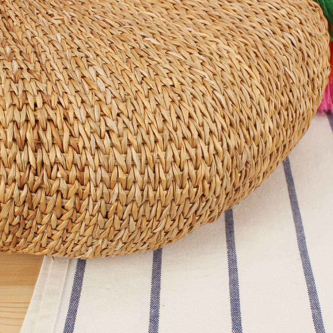 Braided Bast Crossbody Bag with Colorful Tassels Kalsten