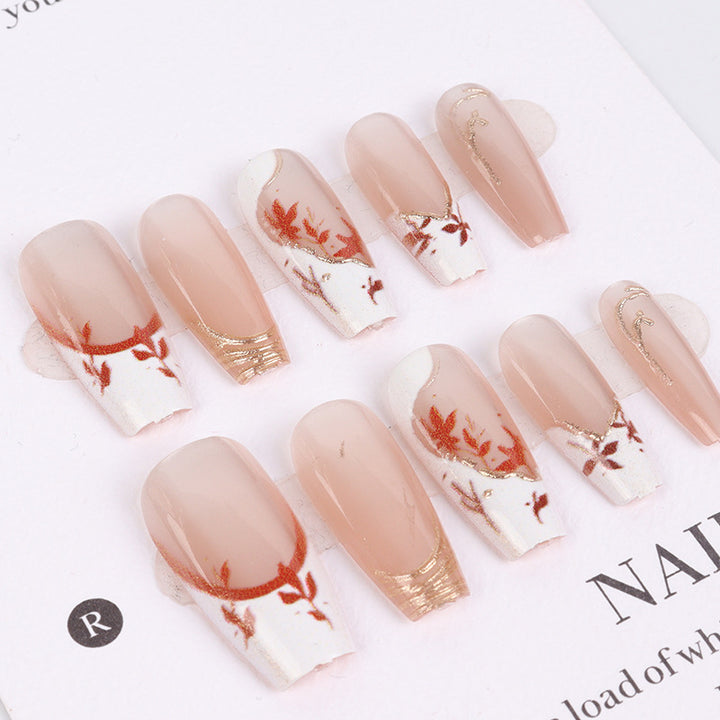 Artistic Press-On Nail Set with Unique Floral Design