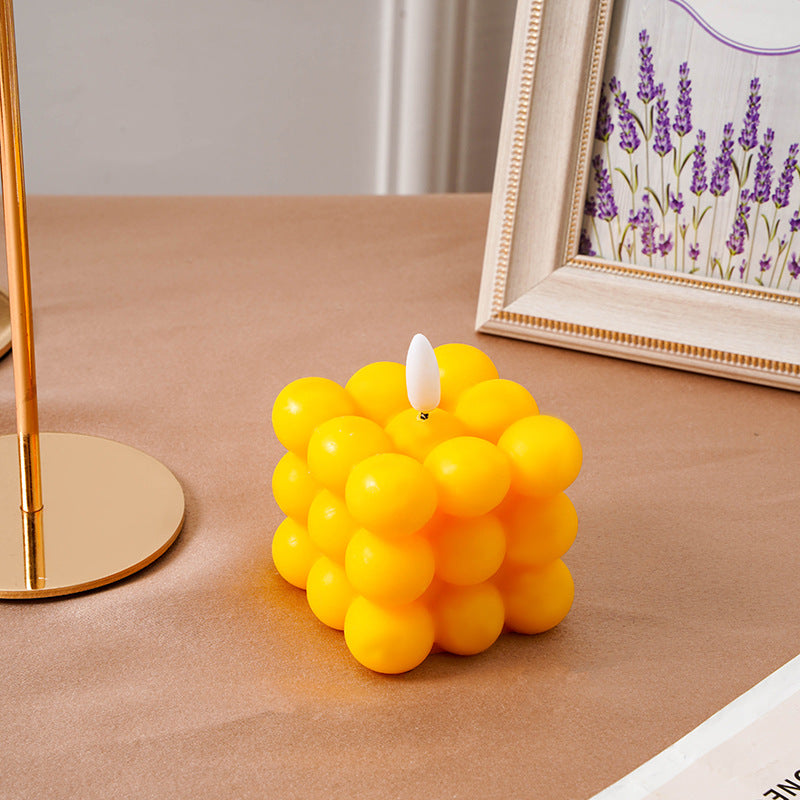 Bubble-Grid Cube LED Flameless Decorative Tabletop Candle Lamp