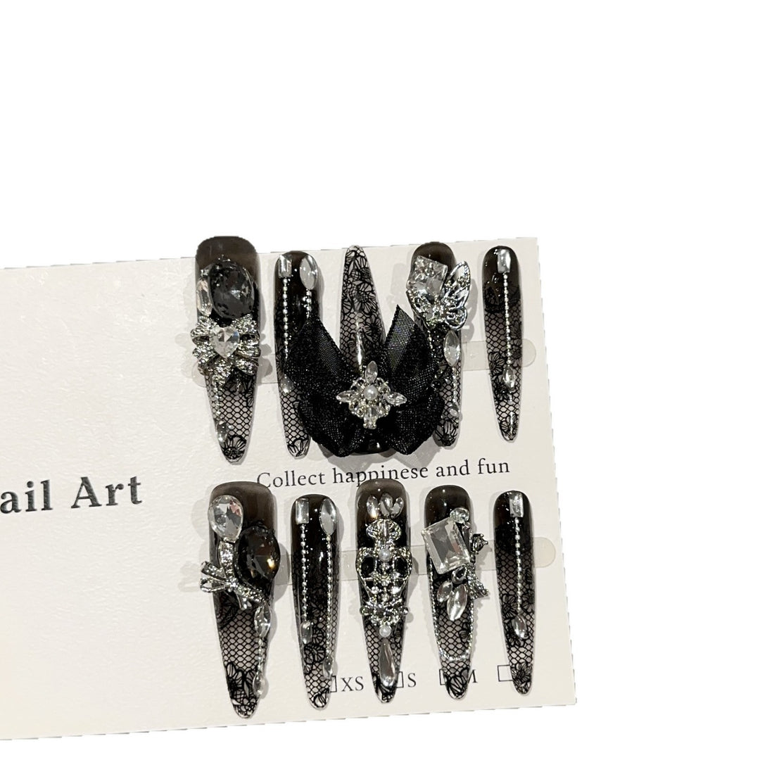 Elegant Lace Embellished Press-On Nails