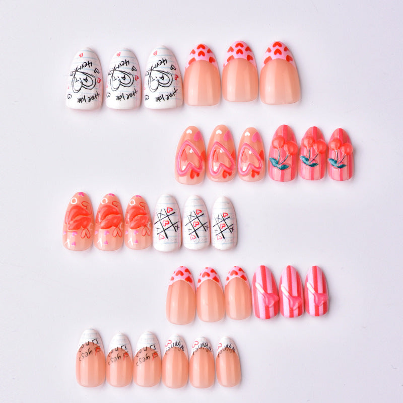 Artistic Heart and Kiss-Themed Press-On Nail Art Set